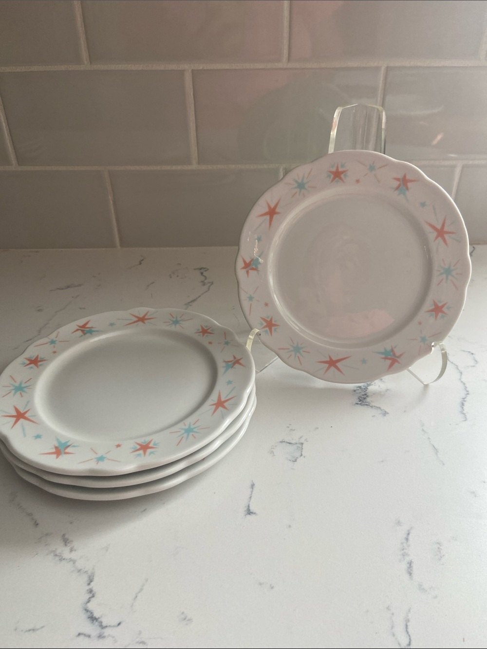 Set of 4 Jackson China Atomic Starburst Salad Plates Mid Century Modern